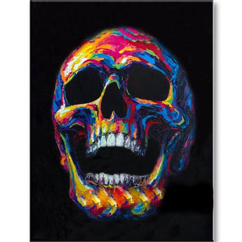 Handmade Abstract Color Skull Oil Painting On Canvas Black Background