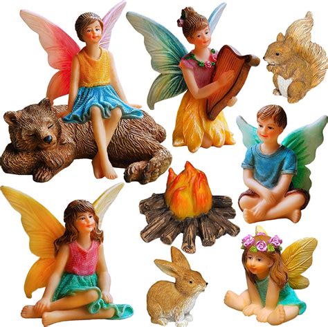 mood lab fairy garden miniature fairies figurines accessories camping kit of 9 pcs set for