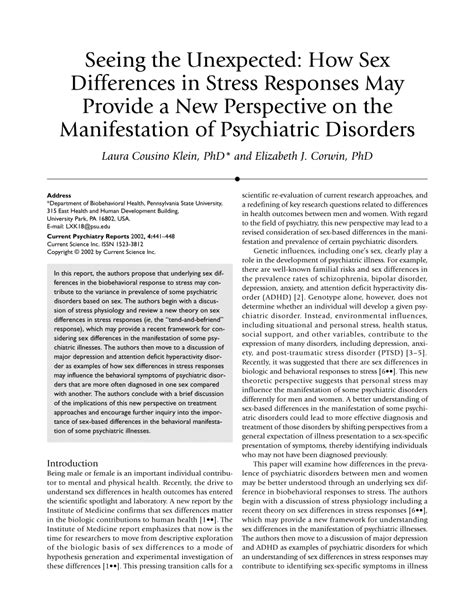 Pdf Seeing The Unexpected How Sex Differences In Stress Responses