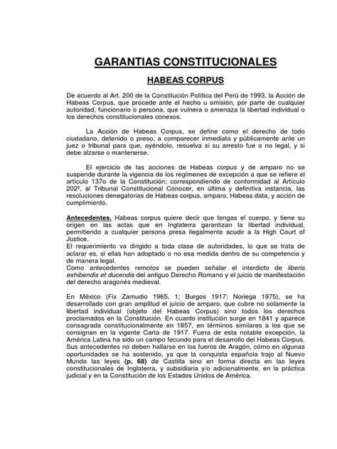 Garantias Constitucionales Pdf Habeas Corpus Derecho Constitucional