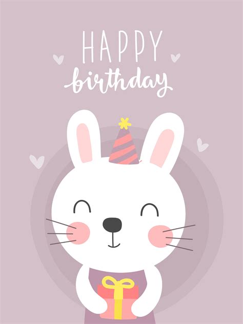 Cute Bunny Birthday Greeting Card 559029 Vector Art At Vecteezy
