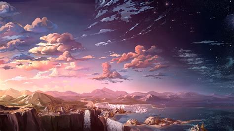 Download Wallpaper 3840x2160 Clouds Mountains Art Waterfalls Sky 4k