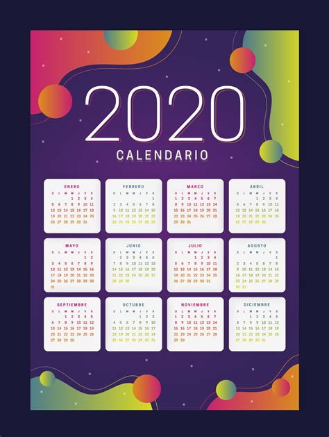 Colorido Calendario 2020 En Español Para Imprimir Jumabu