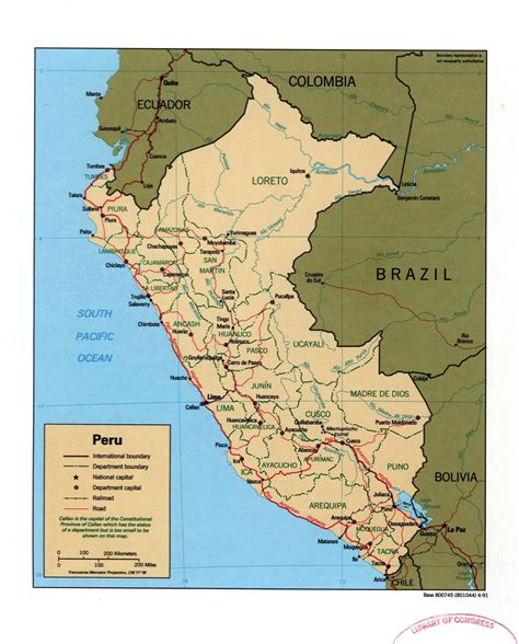 Grande Detallado Mapa Político Y Administrativo De Perú Con Marcas De