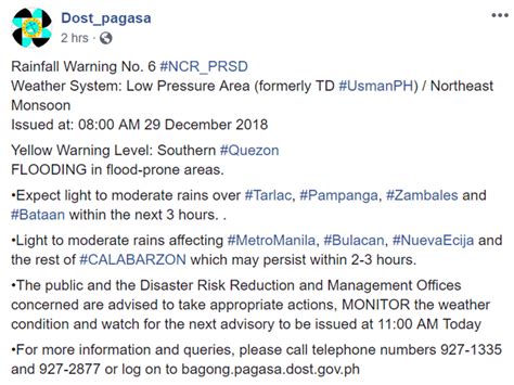 Check out the pronunciation, synonyms and grammar. PAGASA Raises Rainfall Warning No.6 In The Following Areas ...