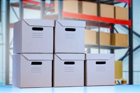 Cardboard Boxes On The Background Of Warehouse Racks Box For Paper