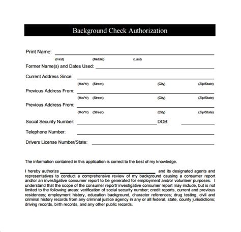 Printable Background Check Authorization Form Tutoreorg Master Of