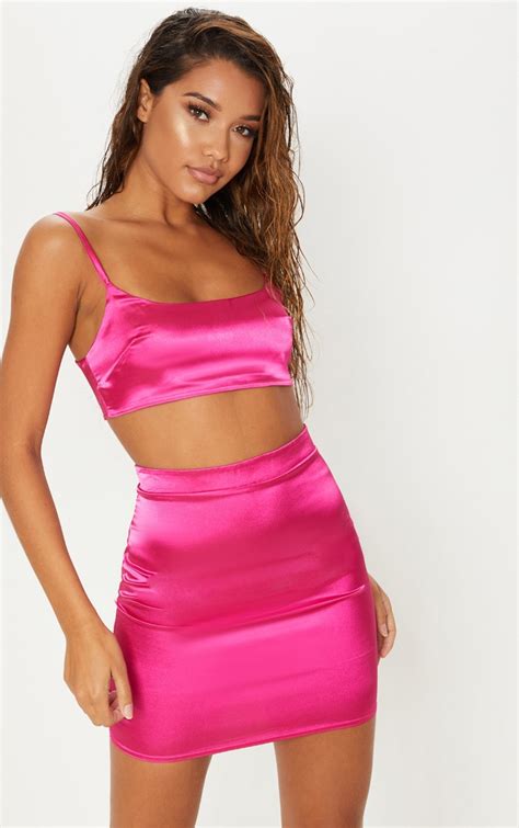 Pink Satin High Waisted Mini Skirt Prettylittlething Usa
