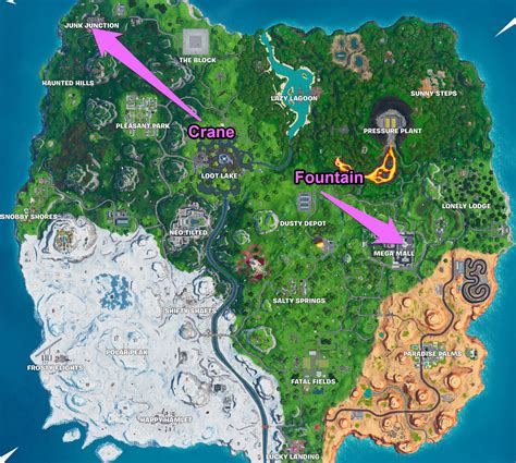 Quite possibly the easiest task of this challenge if you know where to land. Fortnite fountain, junkyard crane, and vending machine ...