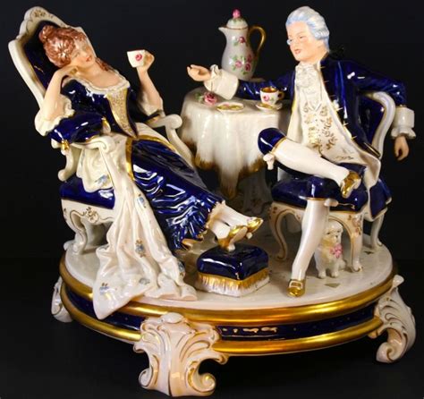Vintage Large Royal Dux Porcelain Figurine Centerpiece In Cobalt Blue