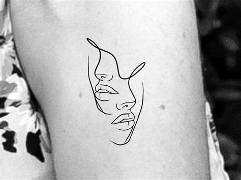 Faces Temporary Tattoo Line Face Tattoo Woman Face Tattoo Etsy