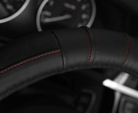 Genuine Leather Black Red Stitch Steering Wheel Cover Fits 145 1525