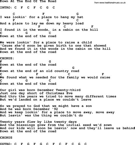 Down At The End Of The Road By Merle Haggard Lyrics And Chords