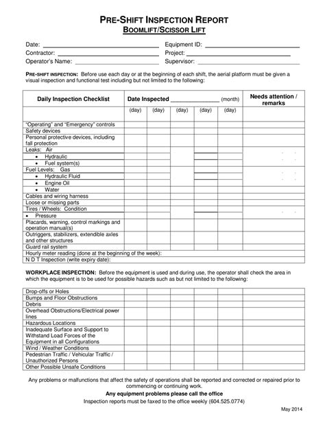 Equipment Inspection Report Template