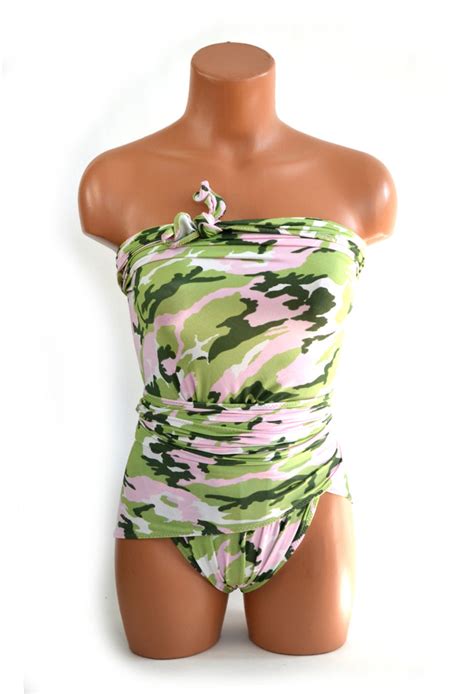 Medium Bathing Suit Wrap Around Swimsuit Pink And Mint Camouflage Prin Hisopal Art~swimwear