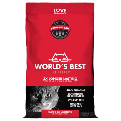 Clay cat litter is possibly the best selling on the market. World's Best Cat Litter Multiple Cat Clumping Formula, 15 ...