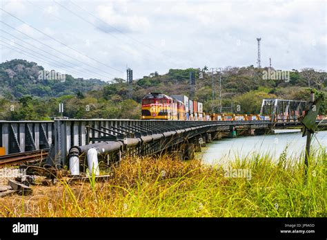 Image Of The Panama Canal Railway Train Traveling On The Gamboa Bridge Over The Chagres River