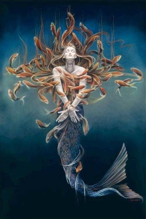 Mermaid With Goldfish Metamorphosis Art Mermaid Art Fantasy Mermaids