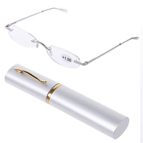 Portable Slim Metal Rimless Reading Glasses Presbyopic Eyeglass Hyperopia Eyewear Mini Case 1 0