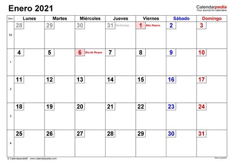 Calendario Enero 2021 En Word Excel Y Pdf Calendarpedia Images