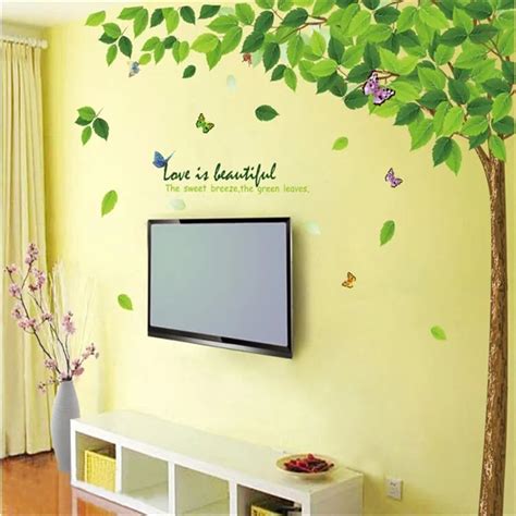 Huge Size Big Green Leaves Tree Branch Plant Removable Wall Stickers