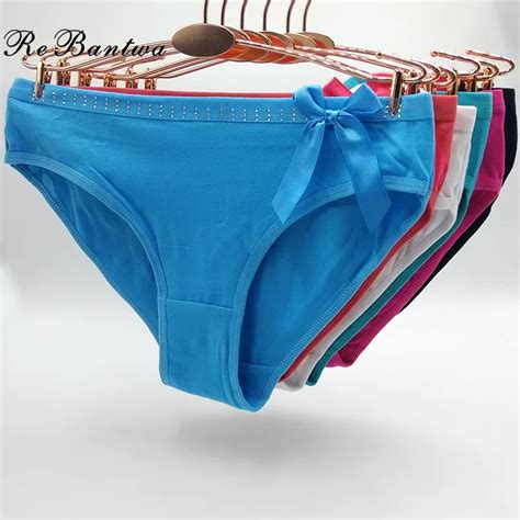 Rebantwa Diamond Panties Cotton Underwear Women Brand Pink Briefs Lingerie Hot Sexy Panties Bow
