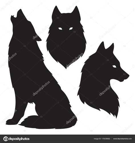 Set Of Wolf Silhouettes Isolated Sticker Print Or Tattoo Design