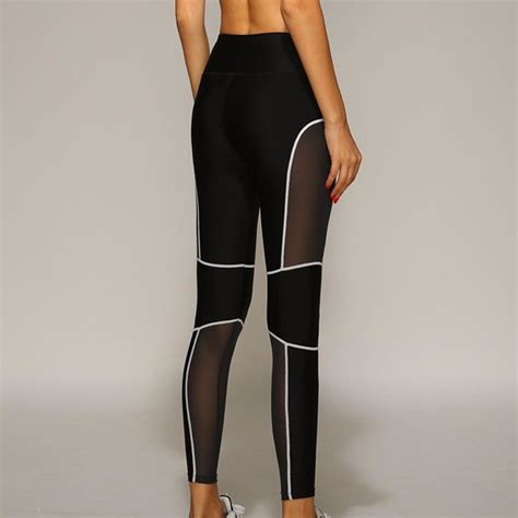 2020 black mesh splice leggings women sporting fitness sexy slim legging jeggings breathable