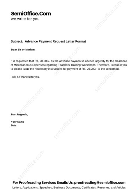 Advance Payment Request Letter Format Semiofficecom