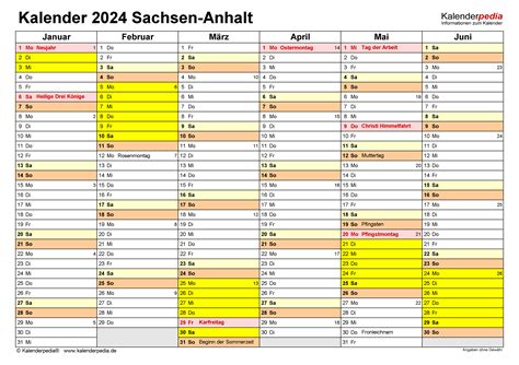 Kalender 2024 Sachsen Anhalt Ferien Feiertage Excel Vorlagen