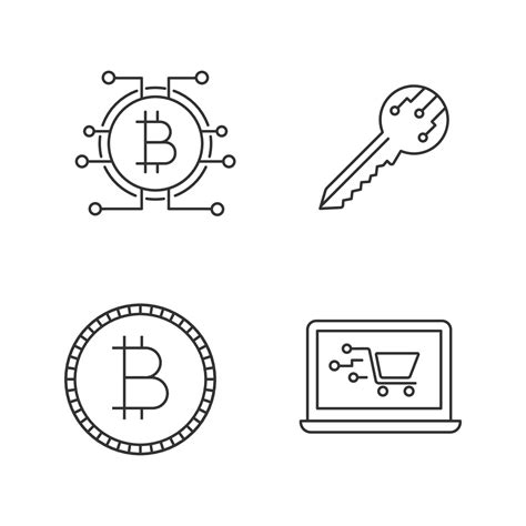Bitcoin Cryptocurrency Linear Icons Set Digital Key Bitcoin With