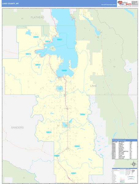 Lake County Mt Zip Code Wall Map Basic Style By Marketmaps