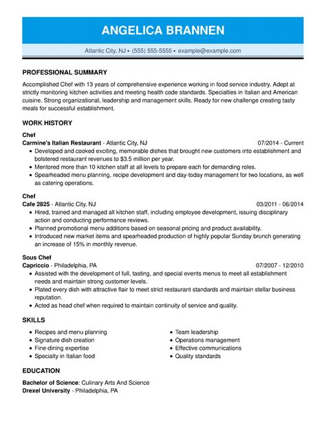 Jul 23, 2021 · teacher resume summary example passionate english teacher with a focus on american literature seeks a permanent position at xyz school. 2021 Chef Resume Example + Guide | MyPerfectResume
