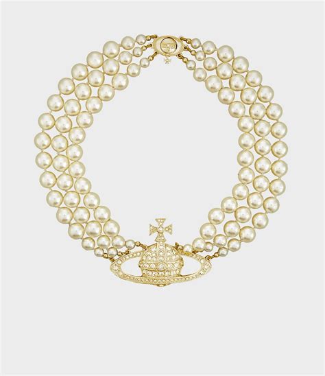 Three Row Pearl Bas Relief Choker In Gold Vivienne Westwood Womens Necklaces Pearls