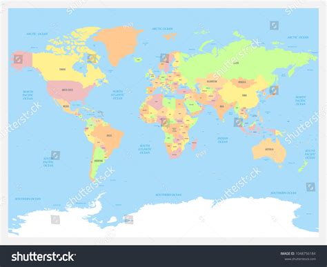 World Map Atlas Colored Political Map With Blue Royalty Free Stock