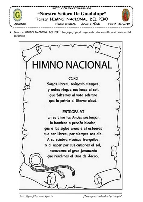 Que Es El Himno Nacional Del Peru Fichas Del Himno Nacional Del Peru