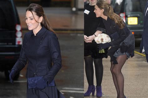 Duchess Of Cambridge Kate Middletons Skirt Blown Up By The Wind