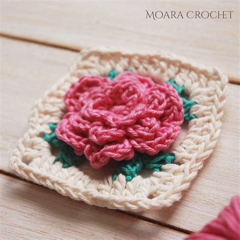 Crochet Rose Granny Square Pattern Step By Step Crochet Etsy Uk