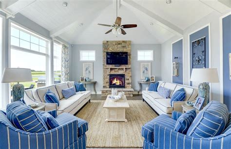 Cozy Coastal Blue And White Living Room Decor Beach House Living Room