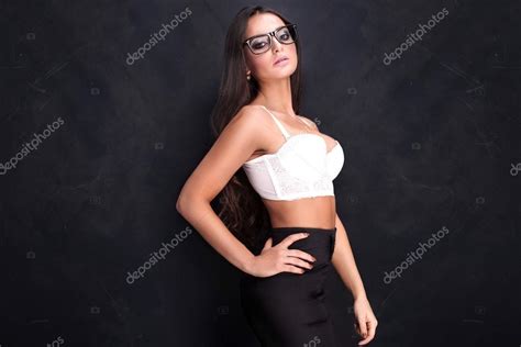 Sensual Brunette Posing Stock Photo Neonshot