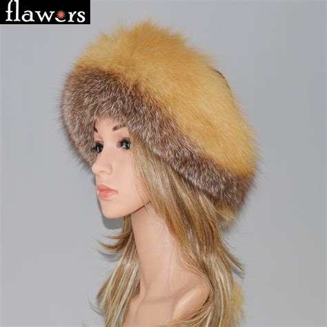 Diy Women Russia Winter Real Fox Fur Hat Warm Soft Fluffy Genuine Fox