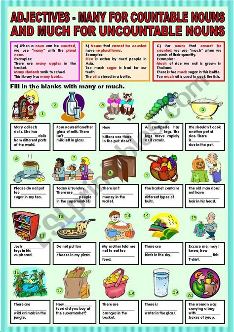 Adjectives Many For Countable Nouns And Much For Uncountable Nouns