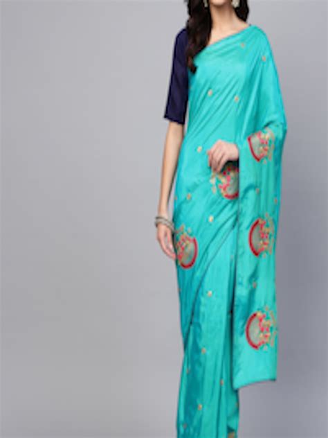 Buy Saree Mall Blue Embroidered Saree Sarees For Women 7641029 Myntra