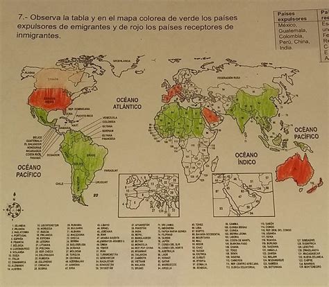 Escribe La Tabla Y El Mapa Colorea De Verde Los Pa Ses Expulsores De