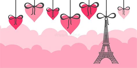 Eiffel Tower And Pink Hearts Valentines Day Greeting Card Stock