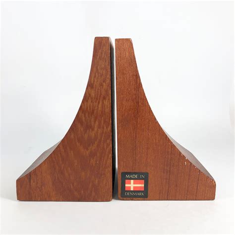 Pair Mid Century Danish Modern Heavy Wood Bookends From Etsy