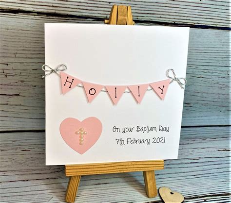 Personalised Handmade Girls Pink Christening Baptism Naming Day Card