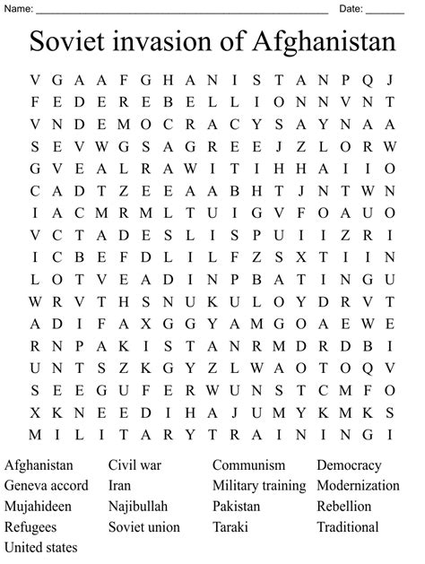 Soviet Invasion Of Afghanistan Word Search WordMint