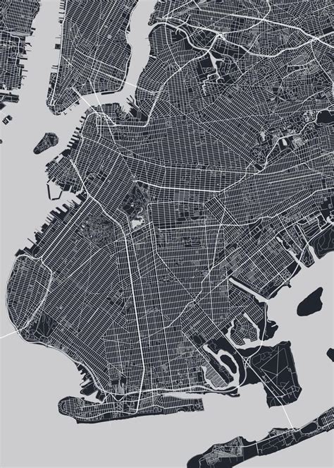 Detailed Borough Map Of Manhattan New York City Monochrome Vector