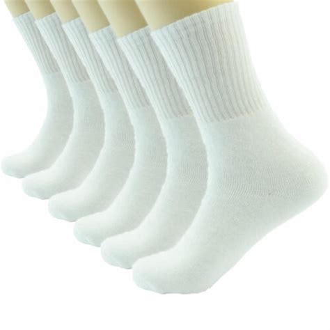 6 Pairs Mens White Solid Sports Athletic Work Crew Long Cotton Socks Size 10 13 Ebay